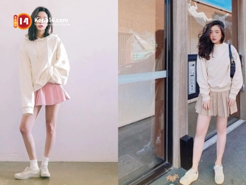 Phối đồ đi date với váy xếp ly và giày thể thao cực năng động