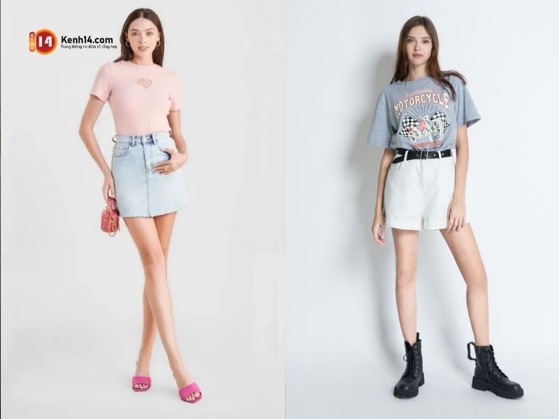 outfit hack dang 3 Phối đồ chân váy ôm cùng áo thun basic hack dáng