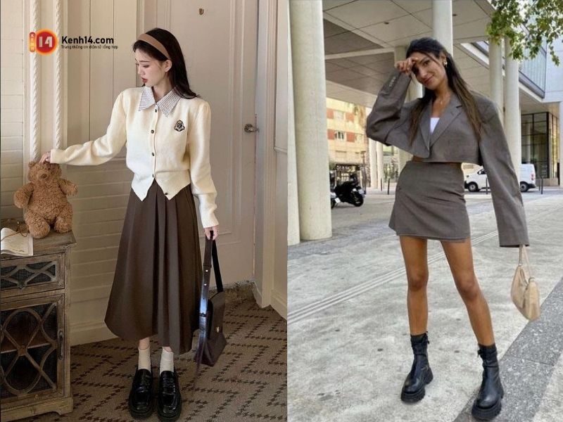 outfit hack dang 7 Chân váy midi phối boot cổ thấp vừa hack dáng vừa thanh lịch