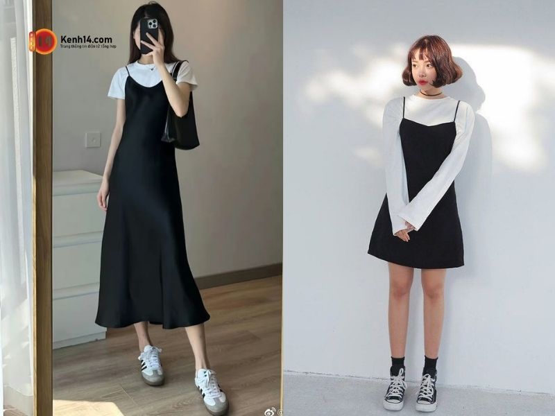 outfit hack dang 9 Váy hai dây ngắn và áo phông ngọt ngào